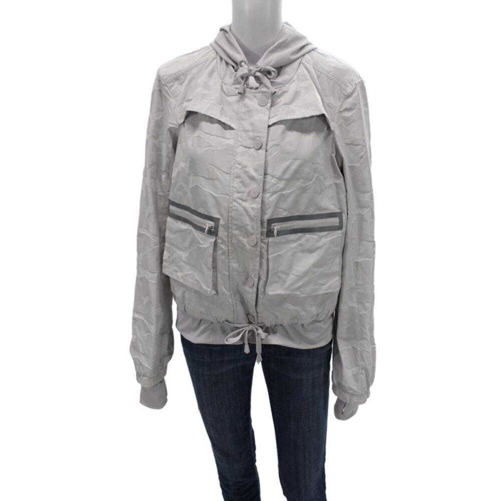 Blanc Noir Women Gray Camo Windbreaker High Neck Long Sleeve Size M